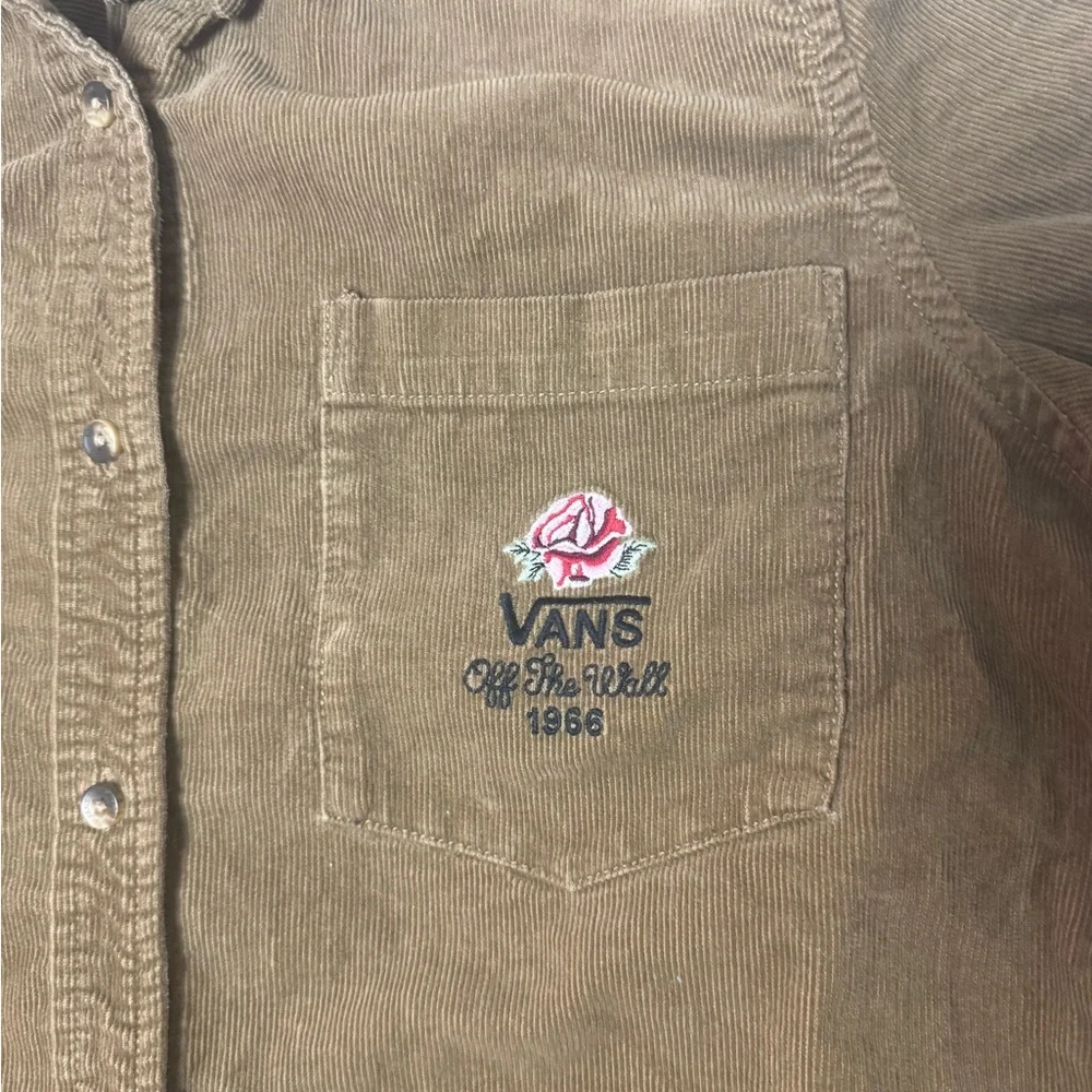 Vans XL Brown Corduroy Button-Up Shirt‎ Embroidered Logo Skate Style - Picture 9 of 9